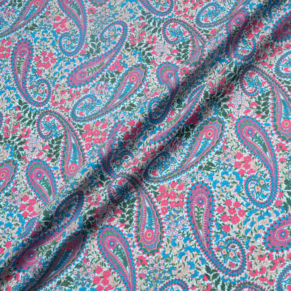 Pink, Blue & Green Paisley Printed Pure Cotton