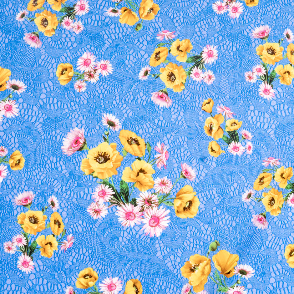 Floral & Blue Lace Printed Pure Cotton