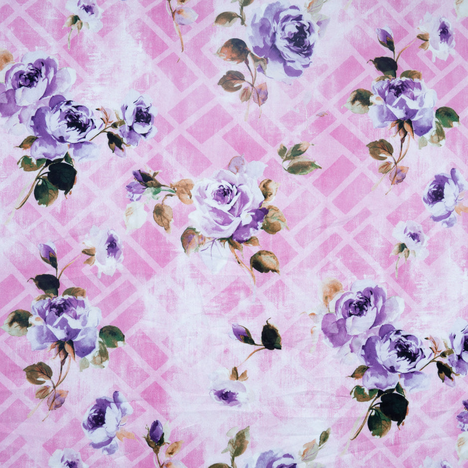 Purple Rose Printed Pink Pure Cotton (A 3m Piece)