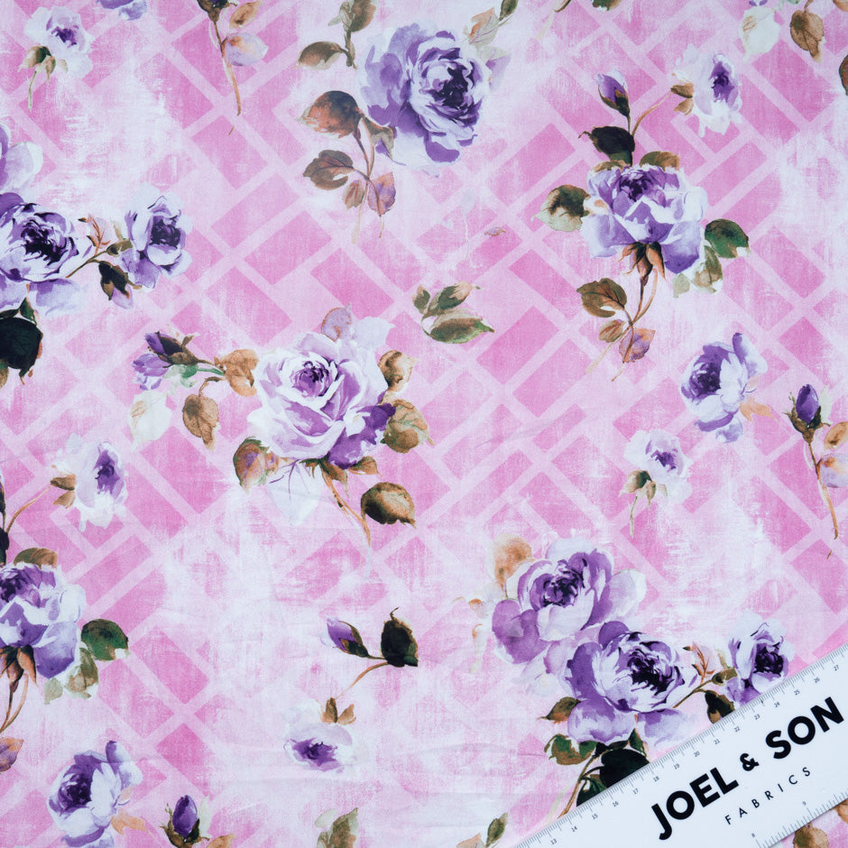 Purple Rose Printed Pink Pure Cotton (A 3m Piece)