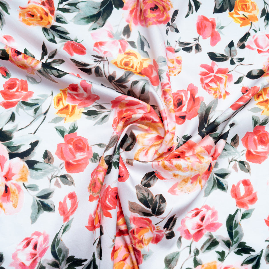 Rose Printed Off-White Pure Cotton