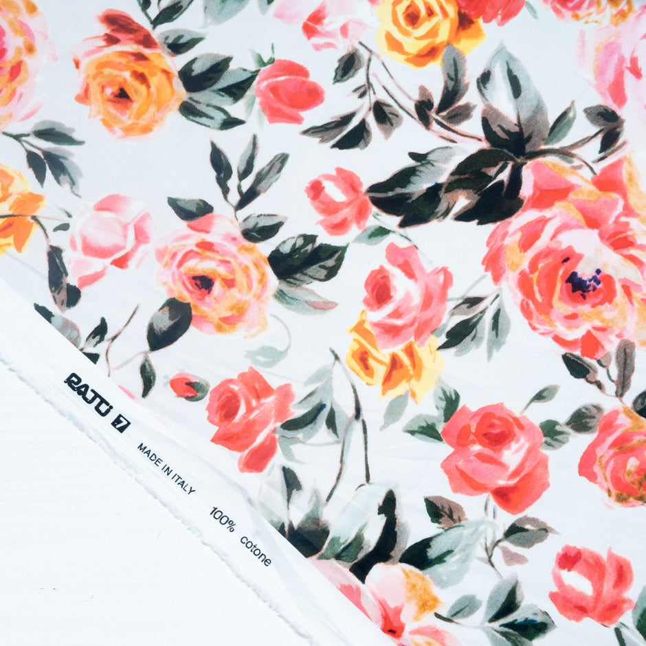 Rose Printed Off-White Pure Cotton