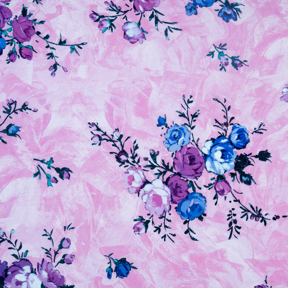 Purple & Blue Floral Printed Pink Luxury Cotton
