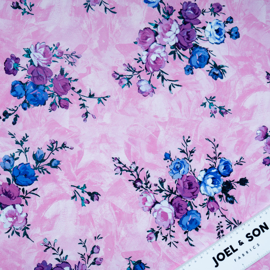 Purple & Blue Floral Printed Pink Luxury Cotton