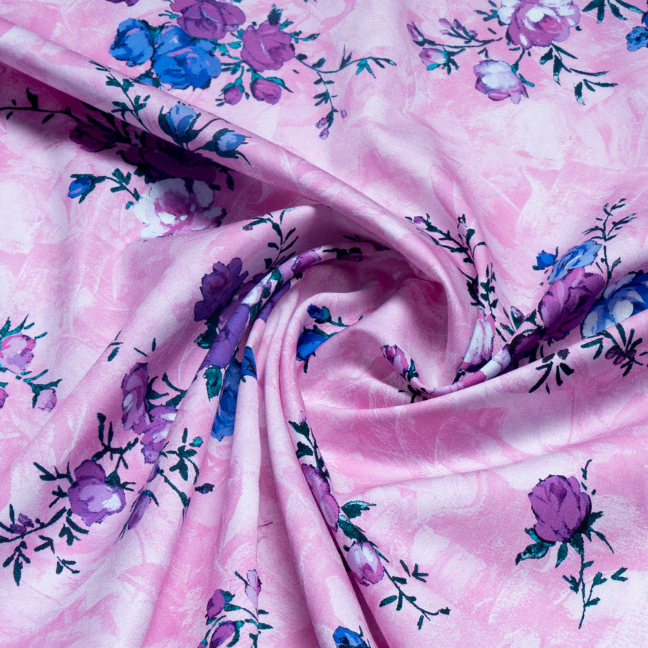 Purple & Blue Floral Printed Pink Luxury Cotton