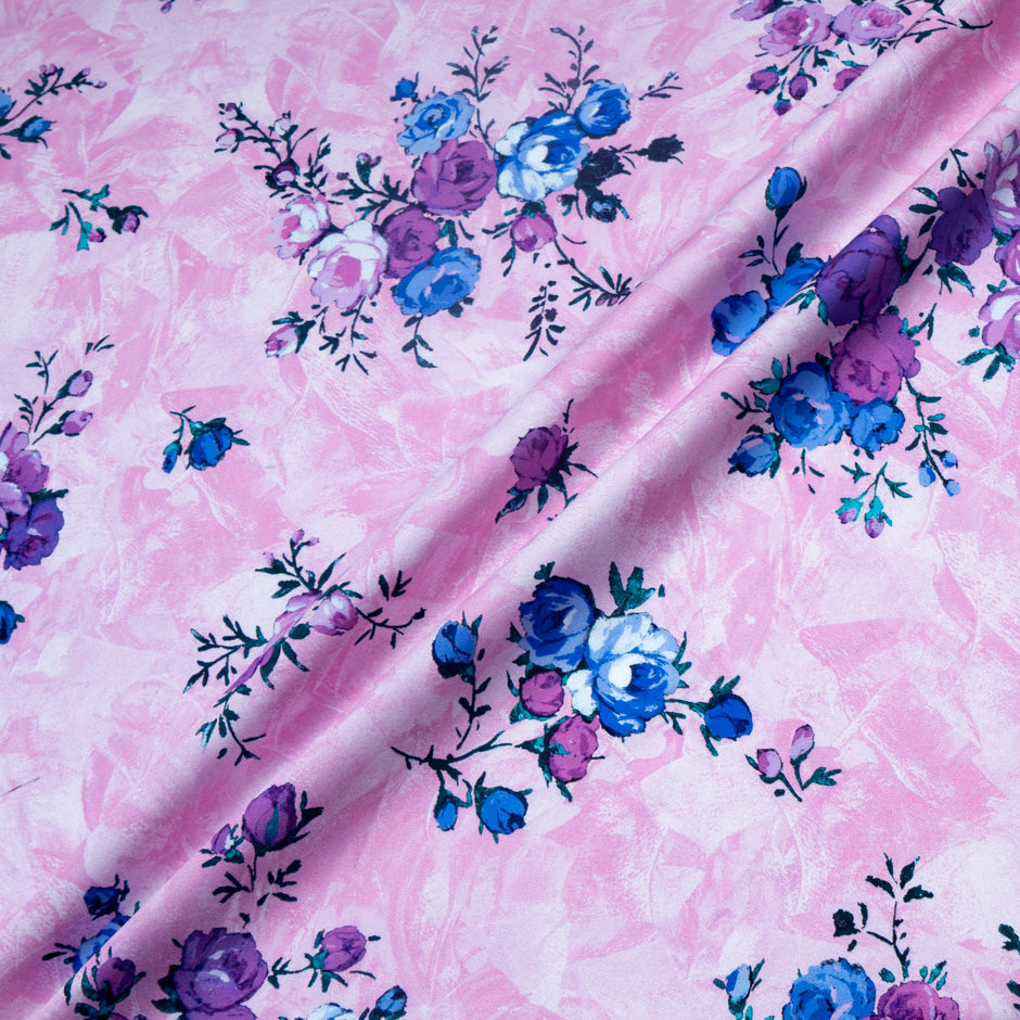 Purple & Blue Floral Printed Pink Luxury Cotton