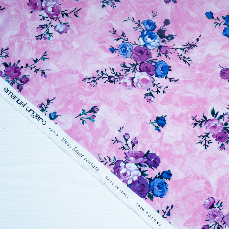 Purple & Blue Floral Printed Pink Luxury Cotton
