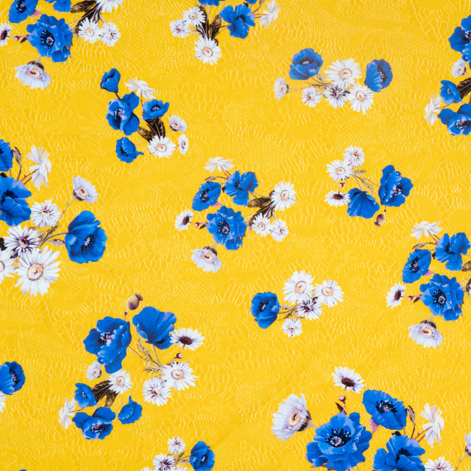 Blue Floral & Yellow Lace Printed Pure Cotton