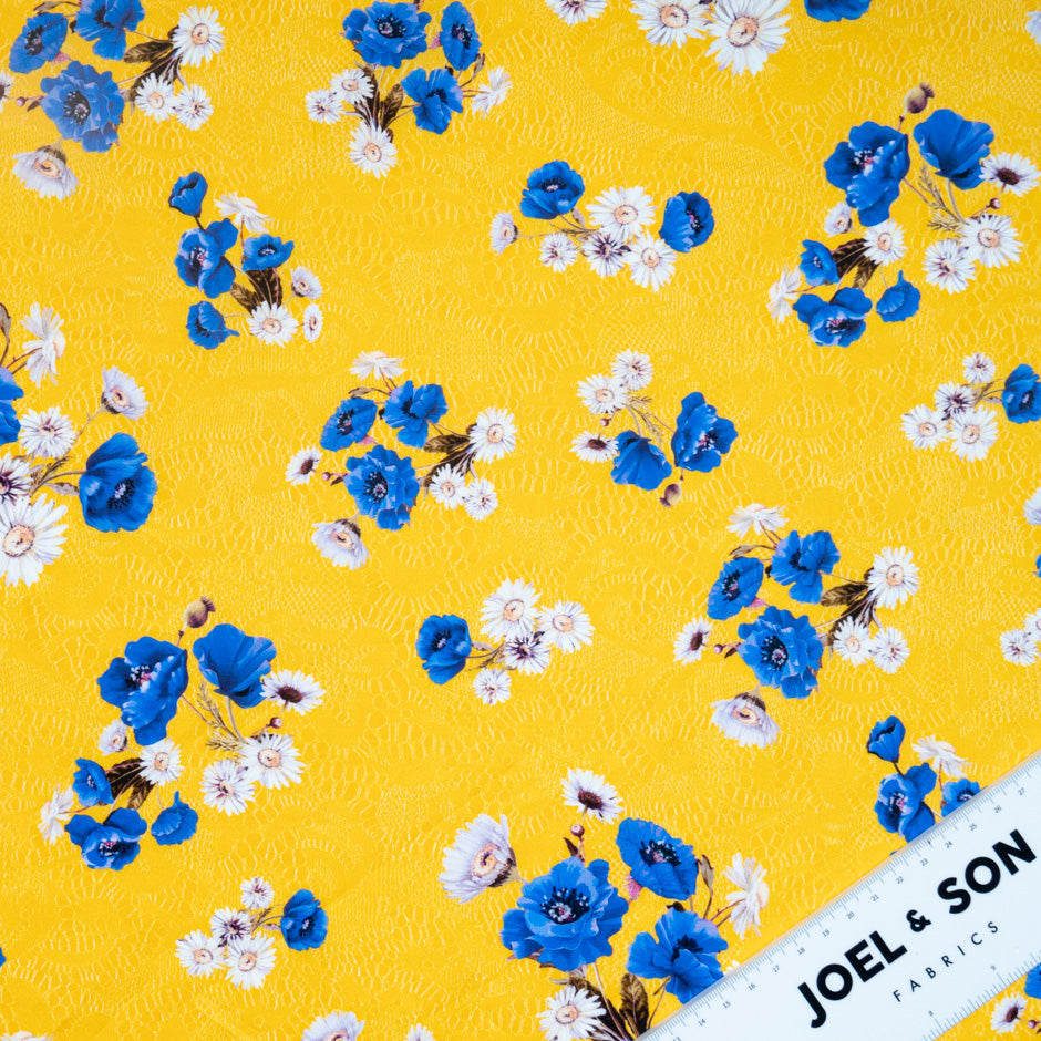 Blue Floral & Yellow Lace Printed Pure Cotton