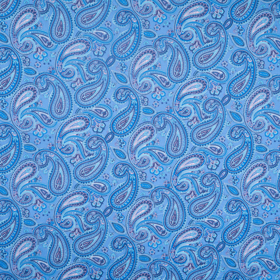 Blue & Pastel Pink Paisley Printed Pure Cotton