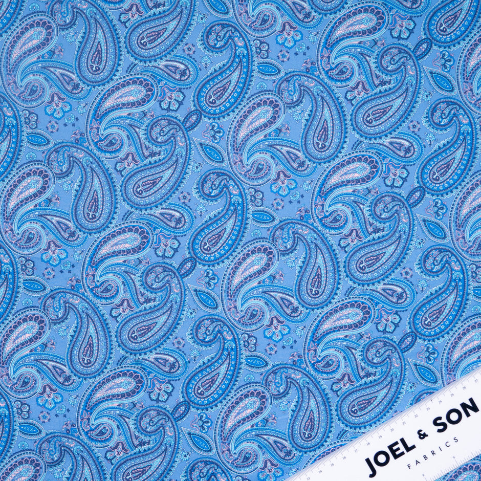 Blue & Pastel Pink Paisley Printed Pure Cotton
