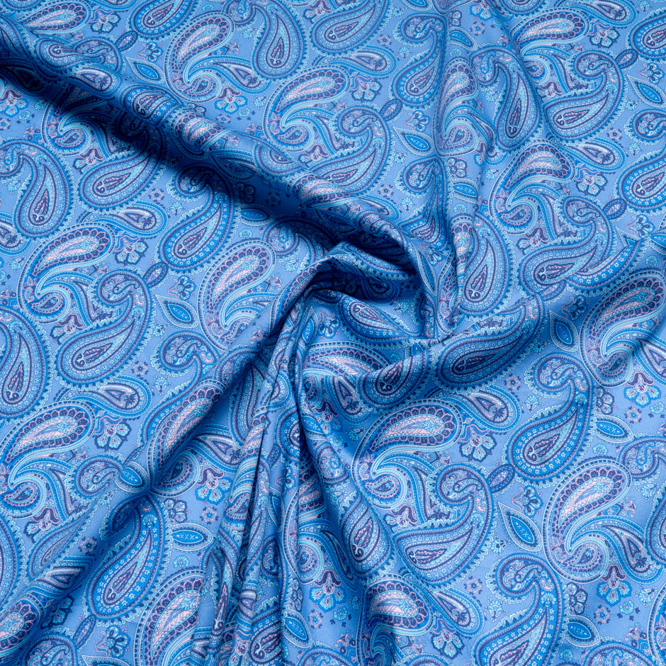 Blue & Pastel Pink Paisley Printed Pure Cotton