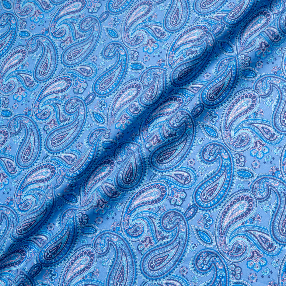 Blue & Pastel Pink Paisley Printed Pure Cotton