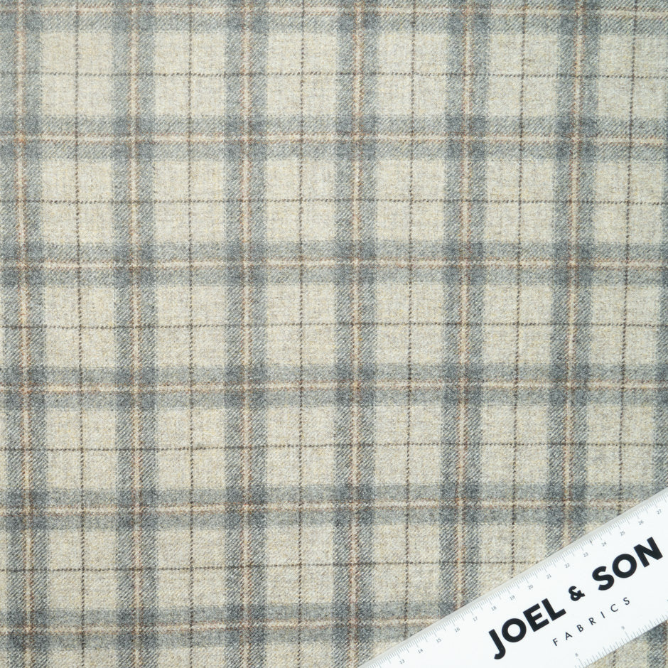 Oatmeal & Grey Checkered Cashmere, Mohair & Silk Suiting