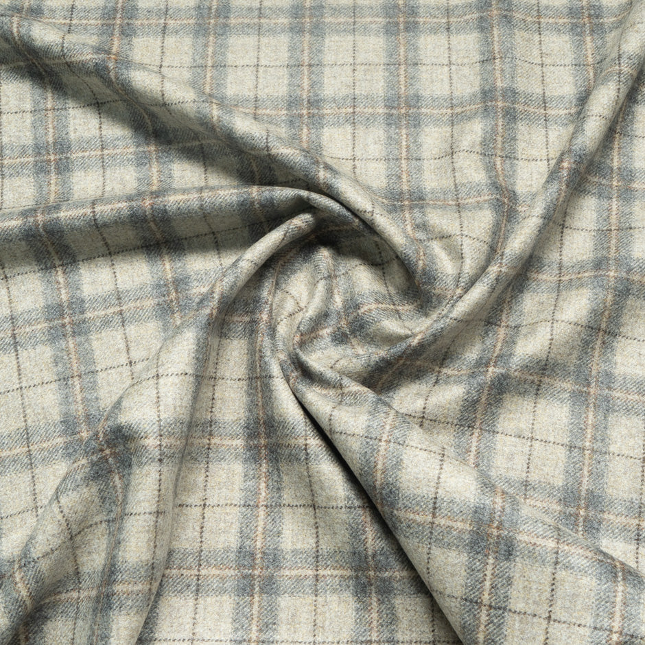 Oatmeal & Grey Checkered Cashmere, Mohair & Silk Suiting