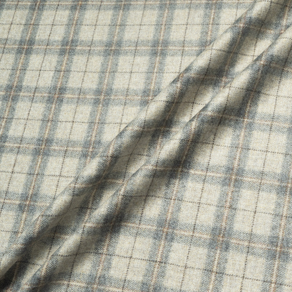 Oatmeal & Grey Checkered Cashmere, Mohair & Silk Suiting
