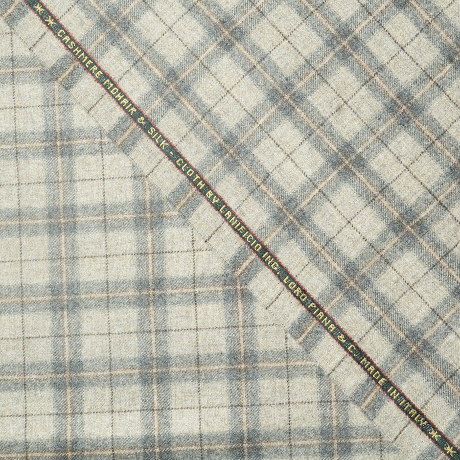 Oatmeal & Grey Checkered Cashmere, Mohair & Silk Suiting