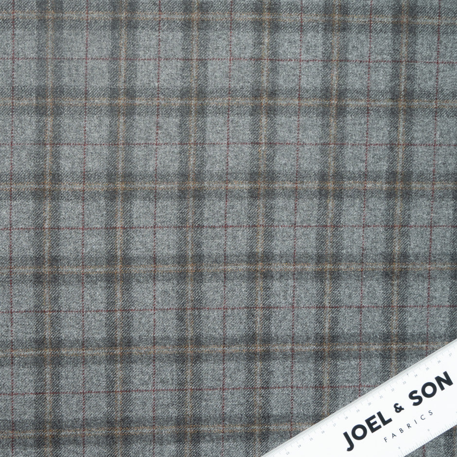 Grey & Brown Checkered Cashmere, Mohair & Silk Suiting