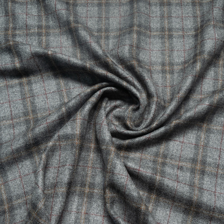 Grey & Brown Checkered Cashmere, Mohair & Silk Suiting