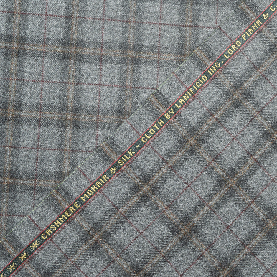 Grey & Brown Checkered Cashmere, Mohair & Silk Suiting