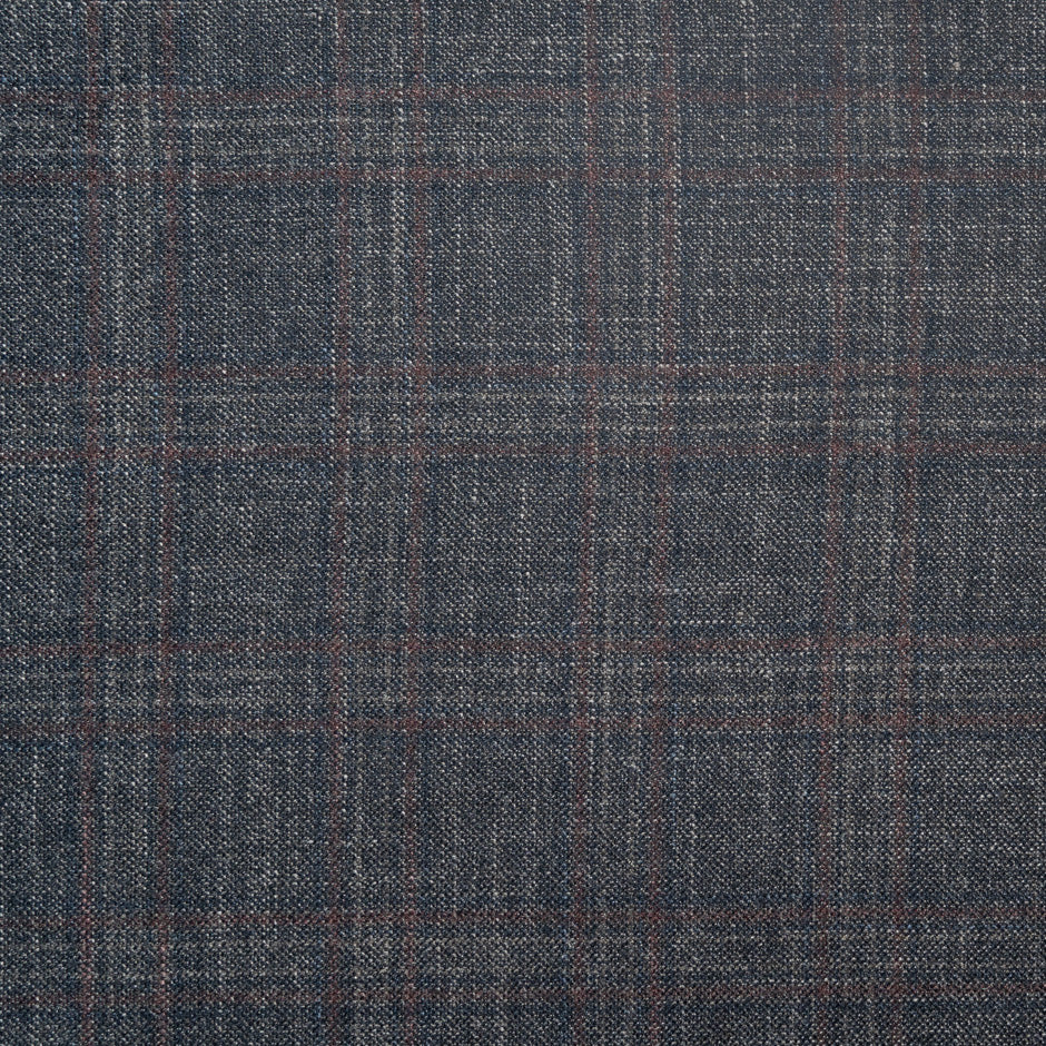 Brown & Midnight Blue Checkered Wool & Silk Suiting