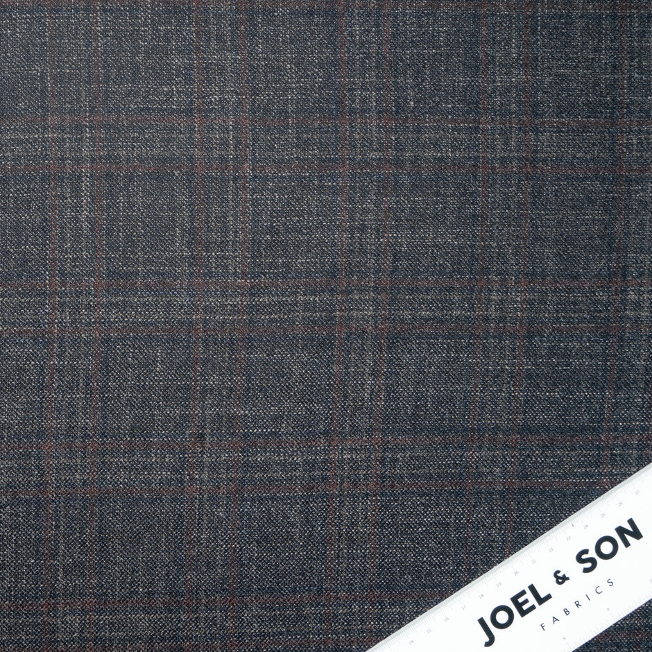 Brown & Midnight Blue Checkered Wool & Silk Suiting