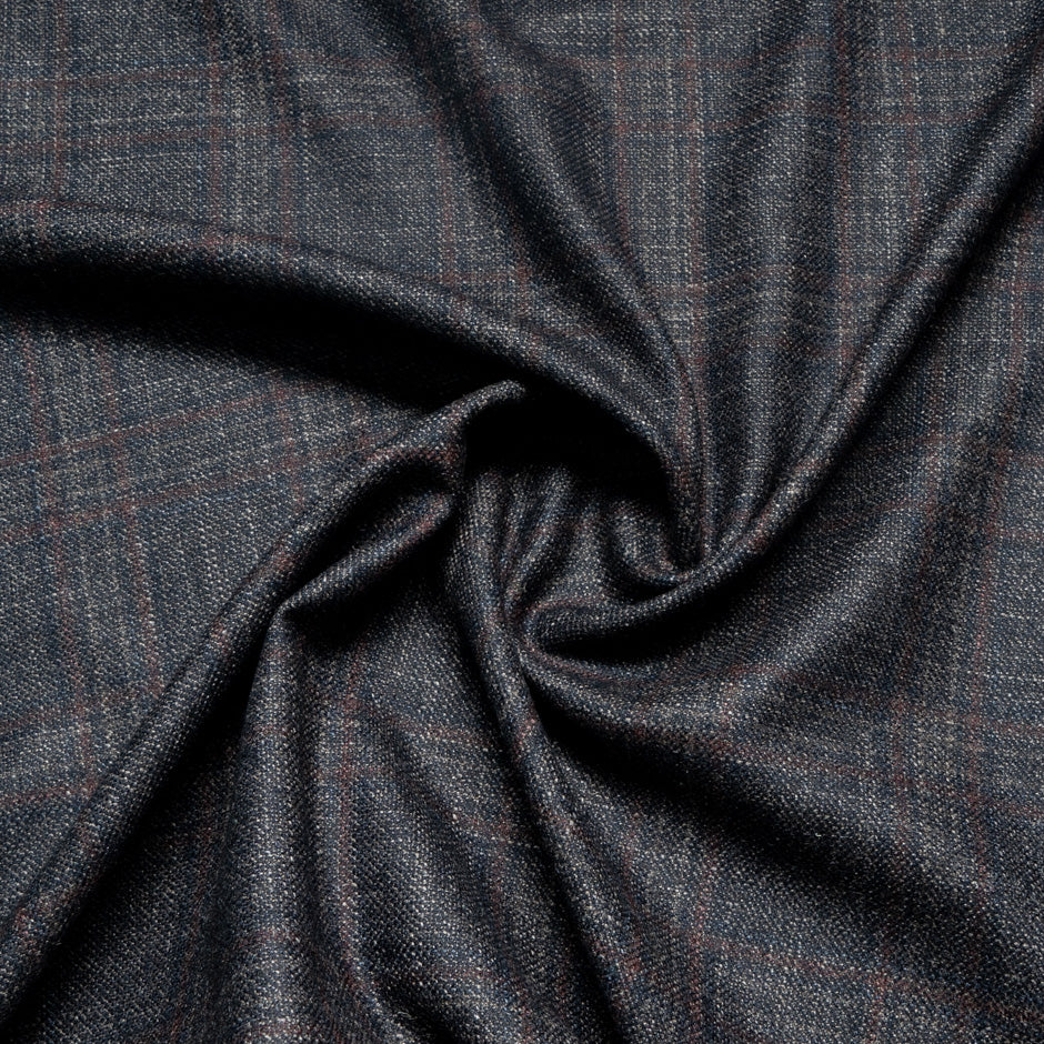 Brown & Midnight Blue Checkered Wool & Silk Suiting
