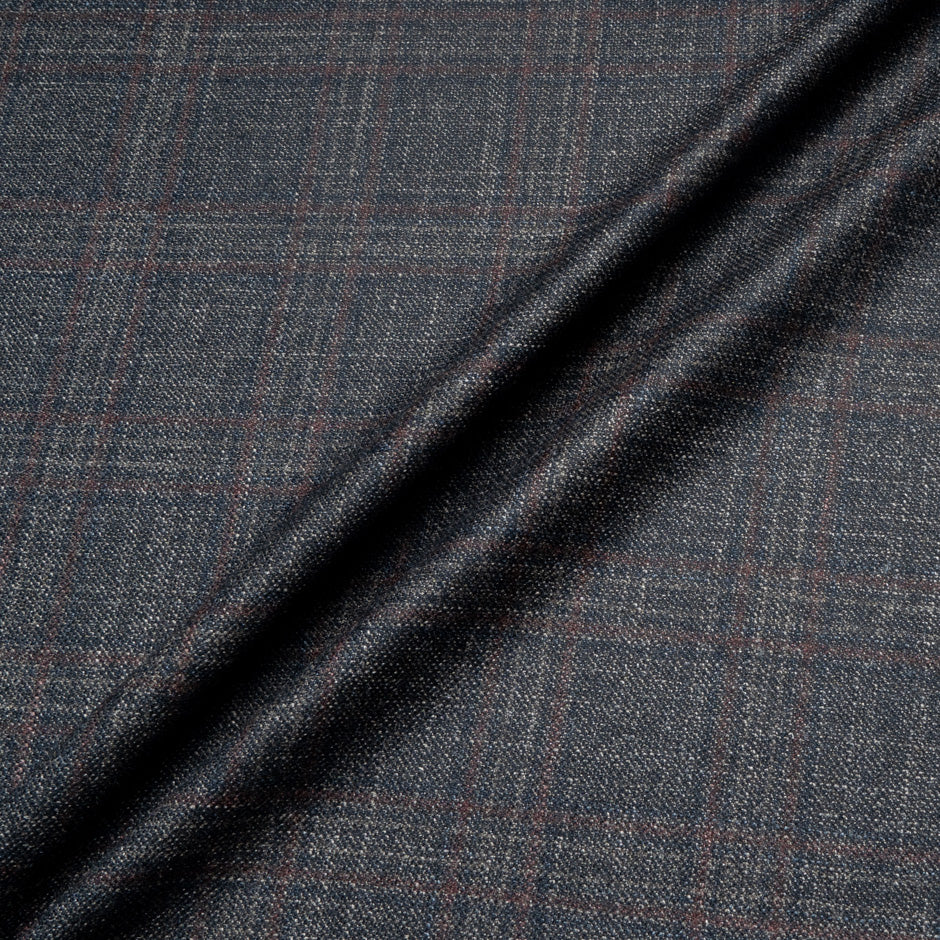 Brown & Midnight Blue Checkered Wool & Silk Suiting