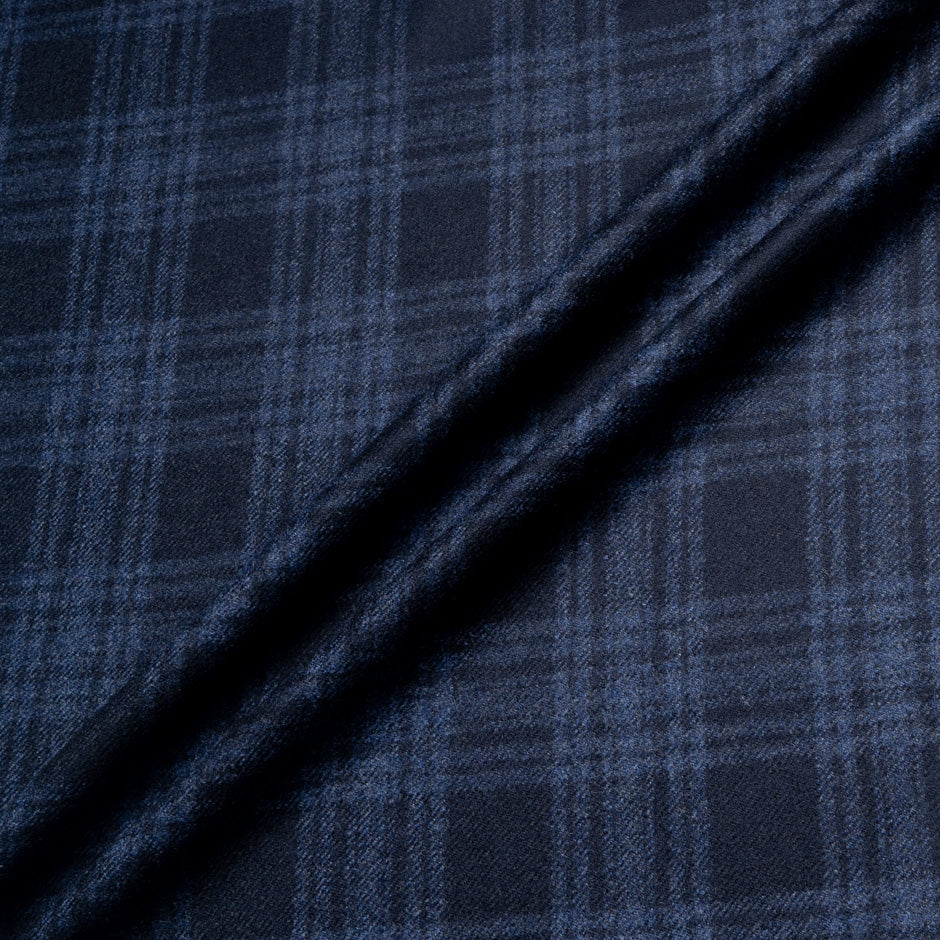 Blue Two-Tone Checkered Wool & Cashmere Suiting