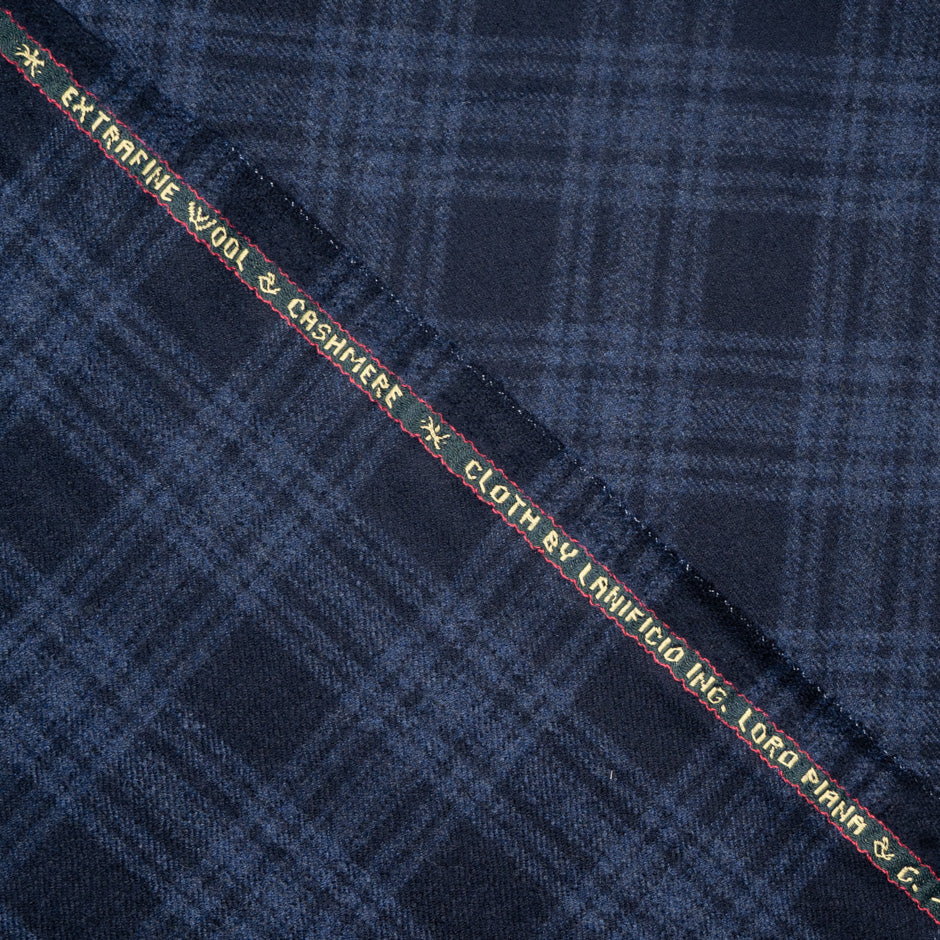 Blue Two-Tone Checkered Wool & Cashmere Suiting