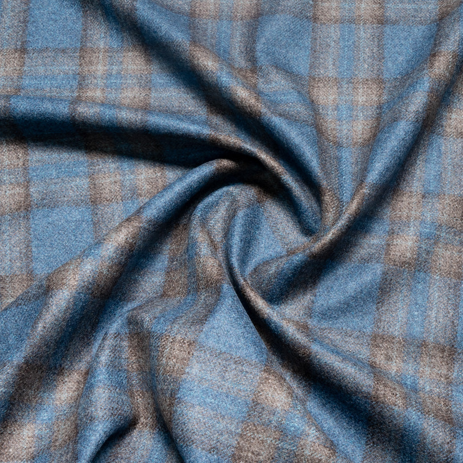 Blue & Brown Checkered Wool & Cashmere Suiting