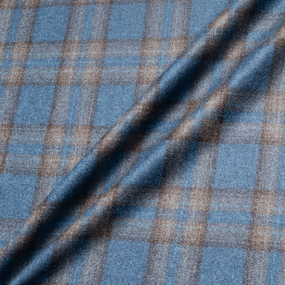 Blue & Brown Checkered Wool & Cashmere Suiting