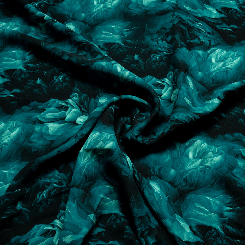 Green Floral Printed Pure Silk Marocain Crêpe