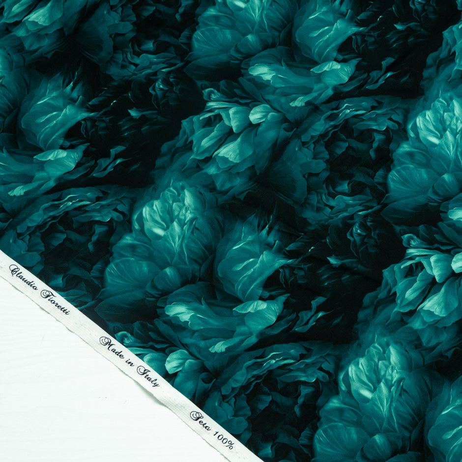 Green Floral Printed Pure Silk Marocain Crêpe