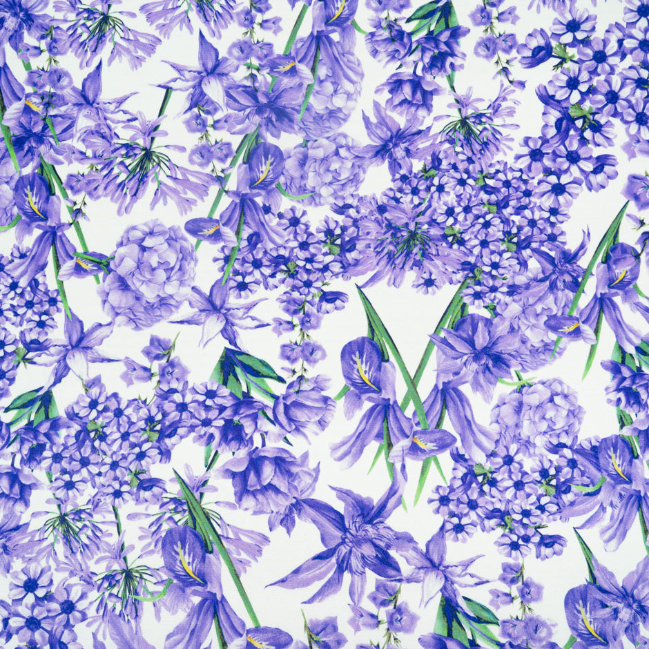 Purple Multi Floral Printed Silk Marocain Crêpe (A 1.80m Piece)