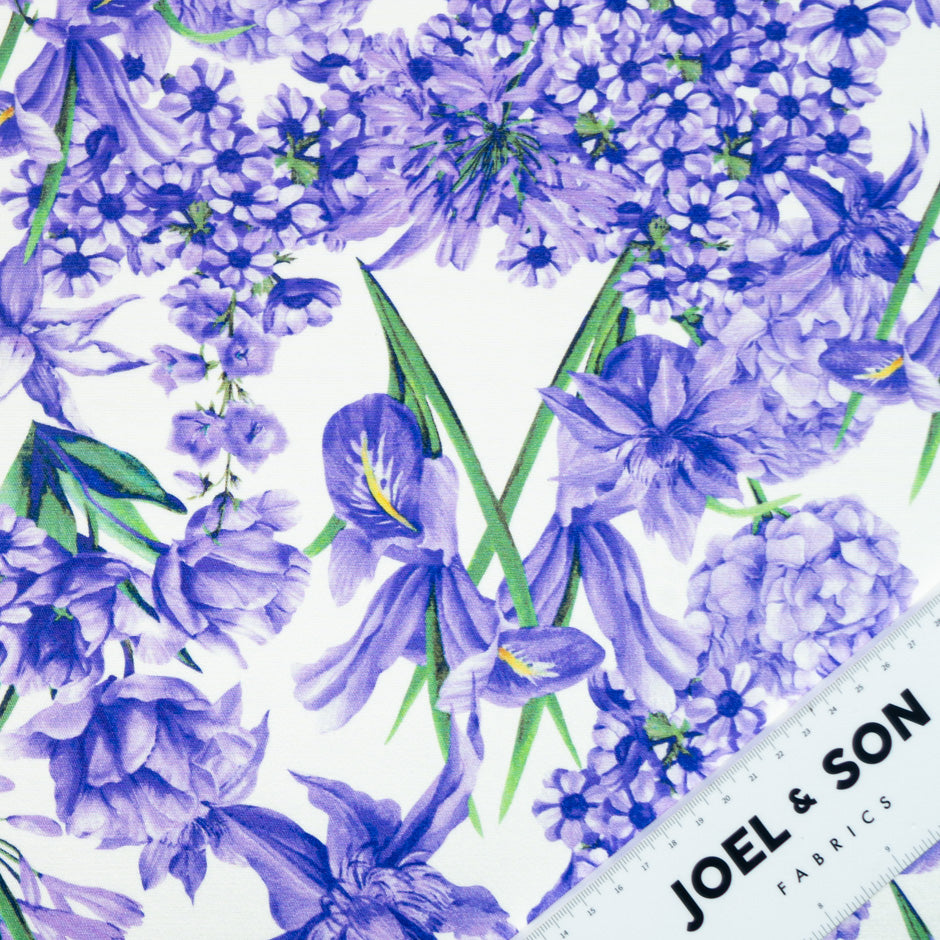 Purple Multi Floral Printed Silk Marocain Crêpe (A 1.80m Piece)