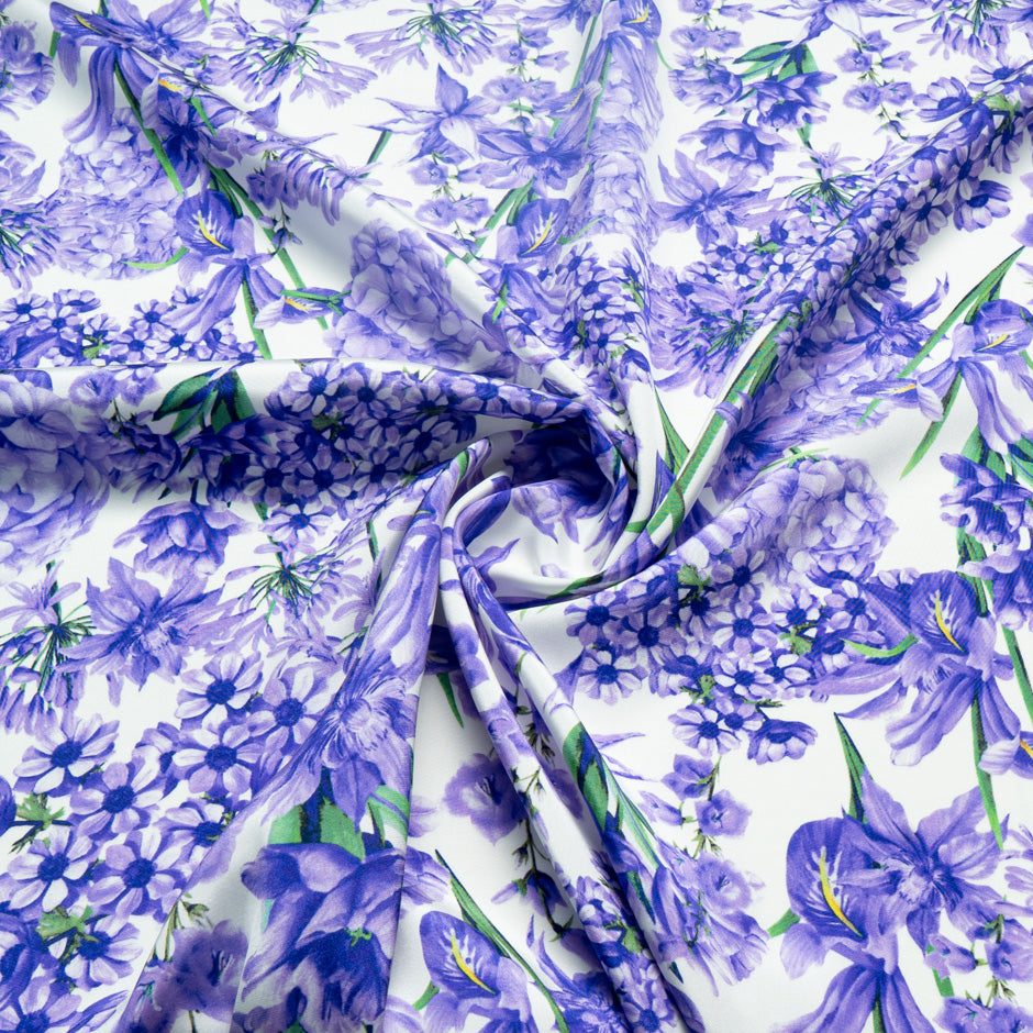 Purple Multi Floral Printed Silk Marocain Crêpe (A 1.80m Piece)