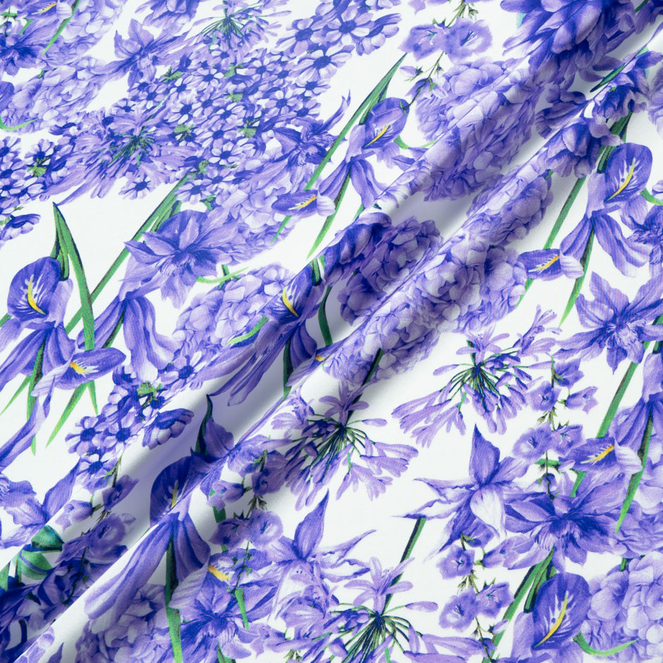 Purple Multi Floral Printed Silk Marocain Crêpe (A 1.80m Piece)