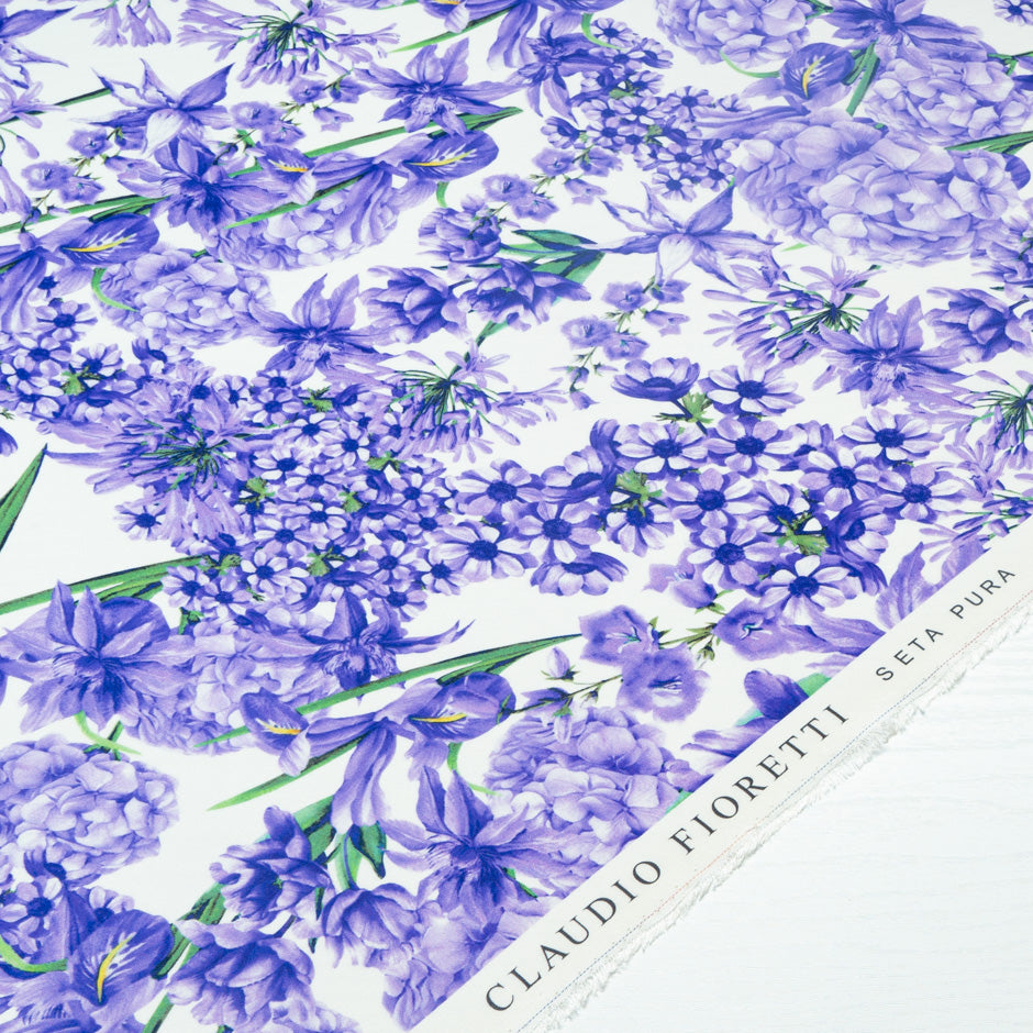 Purple Multi Floral Printed Silk Marocain Crêpe (A 1.80m Piece)