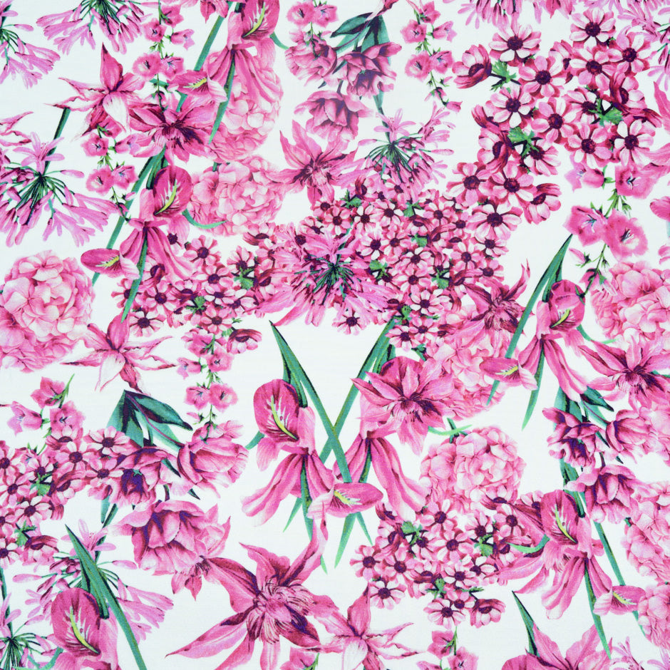 Pink Multi Floral Printed Silk Marocain Crêpe