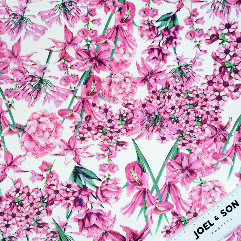 Pink Multi Floral Printed Silk Marocain Crêpe