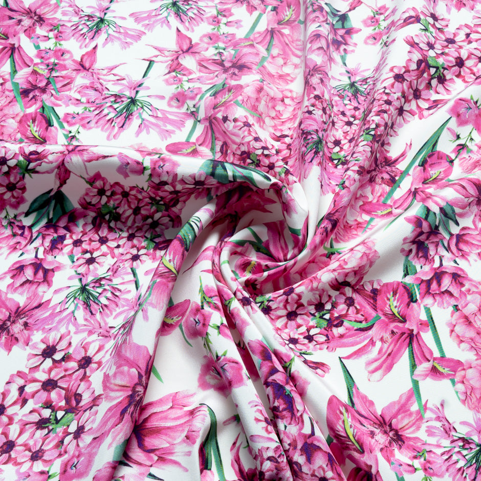 Pink Multi Floral Printed Silk Marocain Crêpe