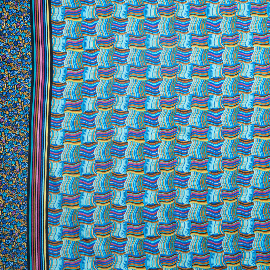 Blue & Multi 'Woven Stripe' Pure Silk Twill (A 2m Piece)