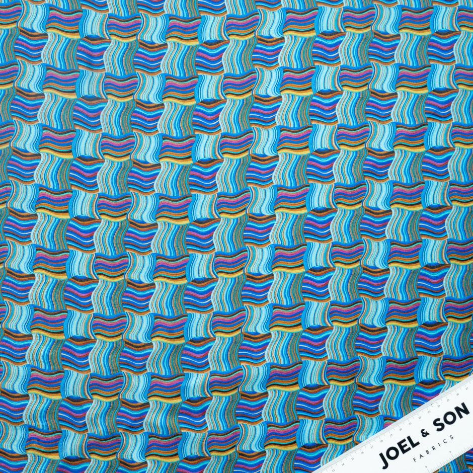 Blue & Multi 'Woven Stripe' Pure Silk Twill (A 2m Piece)