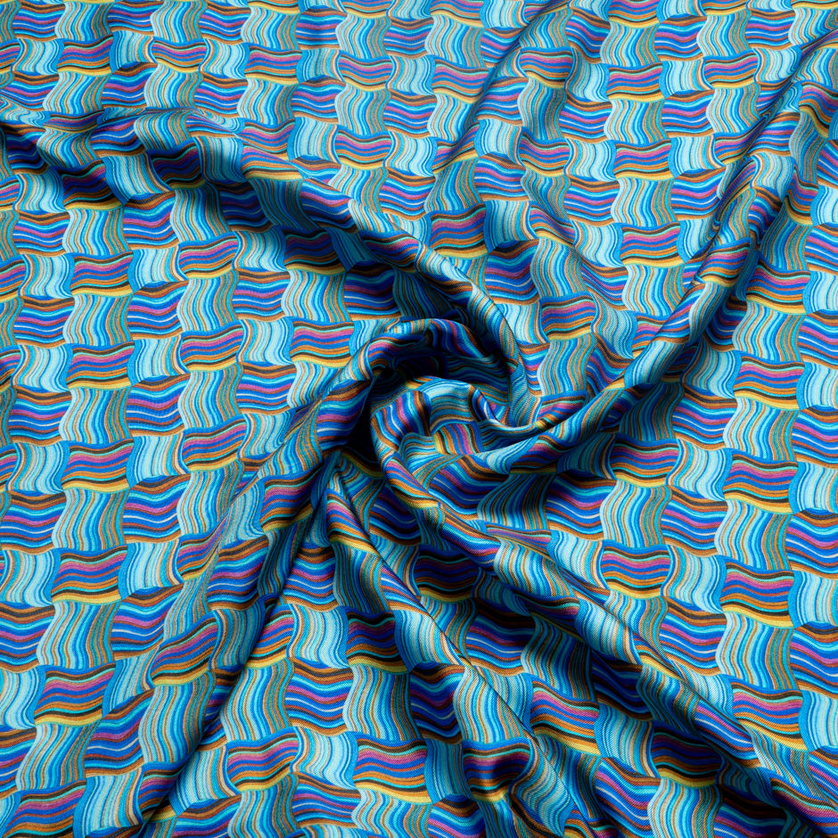 Blue & Multi 'Woven Stripe' Pure Silk Twill (A 2m Piece)