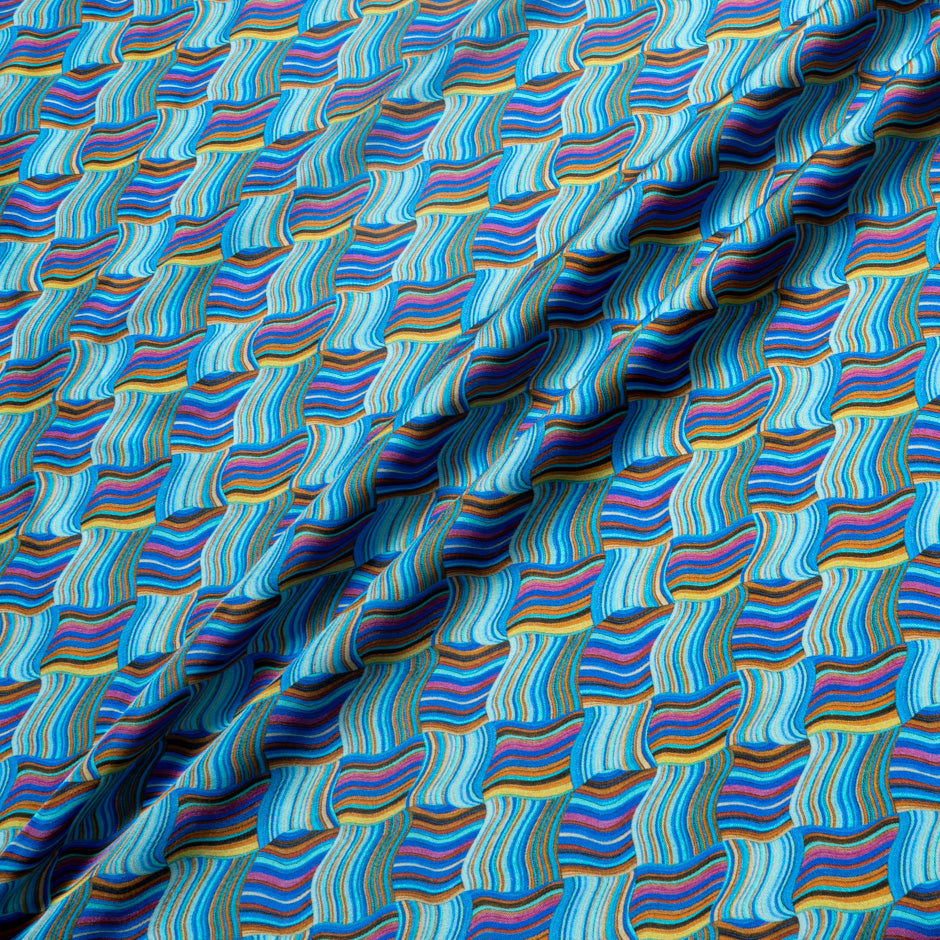 Blue & Multi 'Woven Stripe' Pure Silk Twill (A 2m Piece)