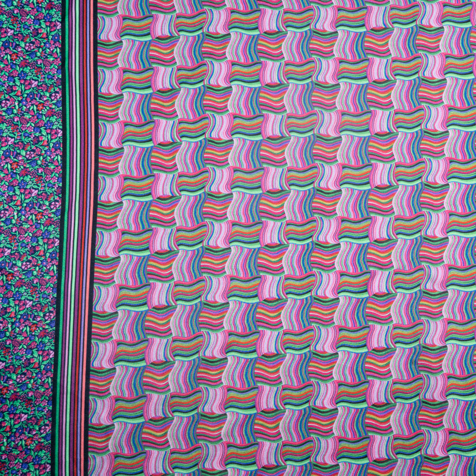 Pink & Green 'Woven Stripe' Pure Silk Twill