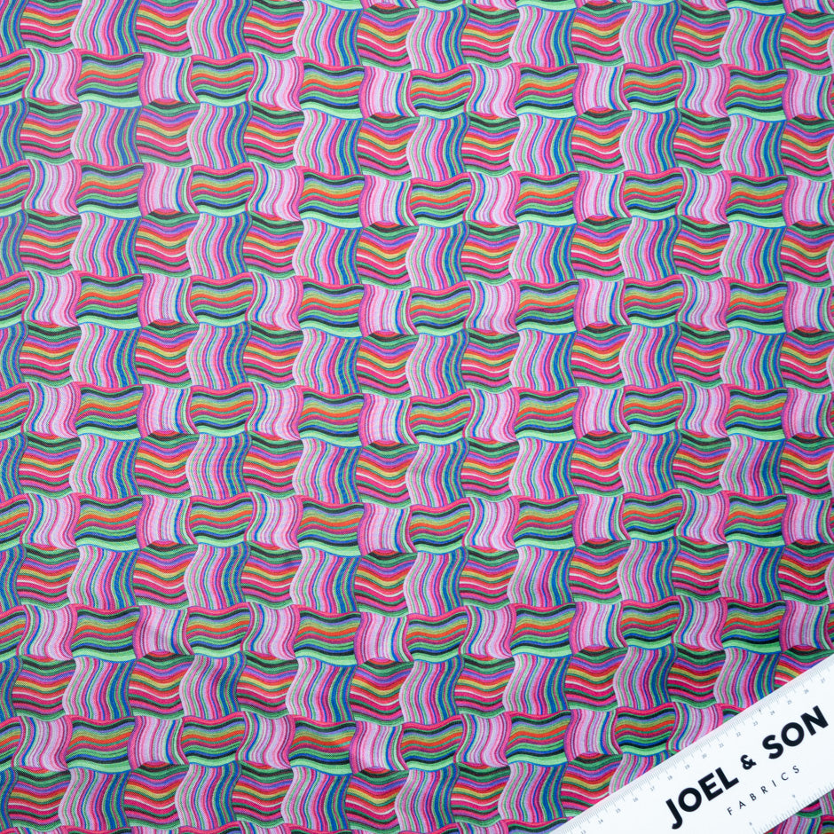 Pink & Green 'Woven Stripe' Pure Silk Twill