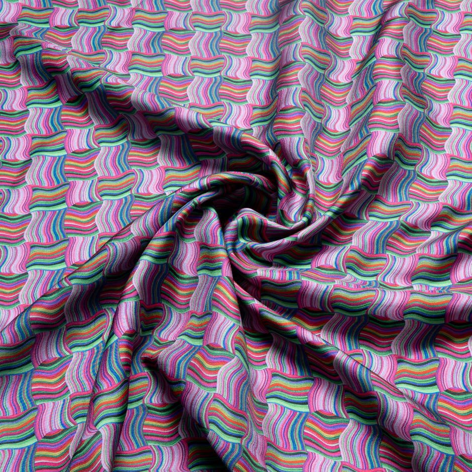 Pink & Green 'Woven Stripe' Pure Silk Twill