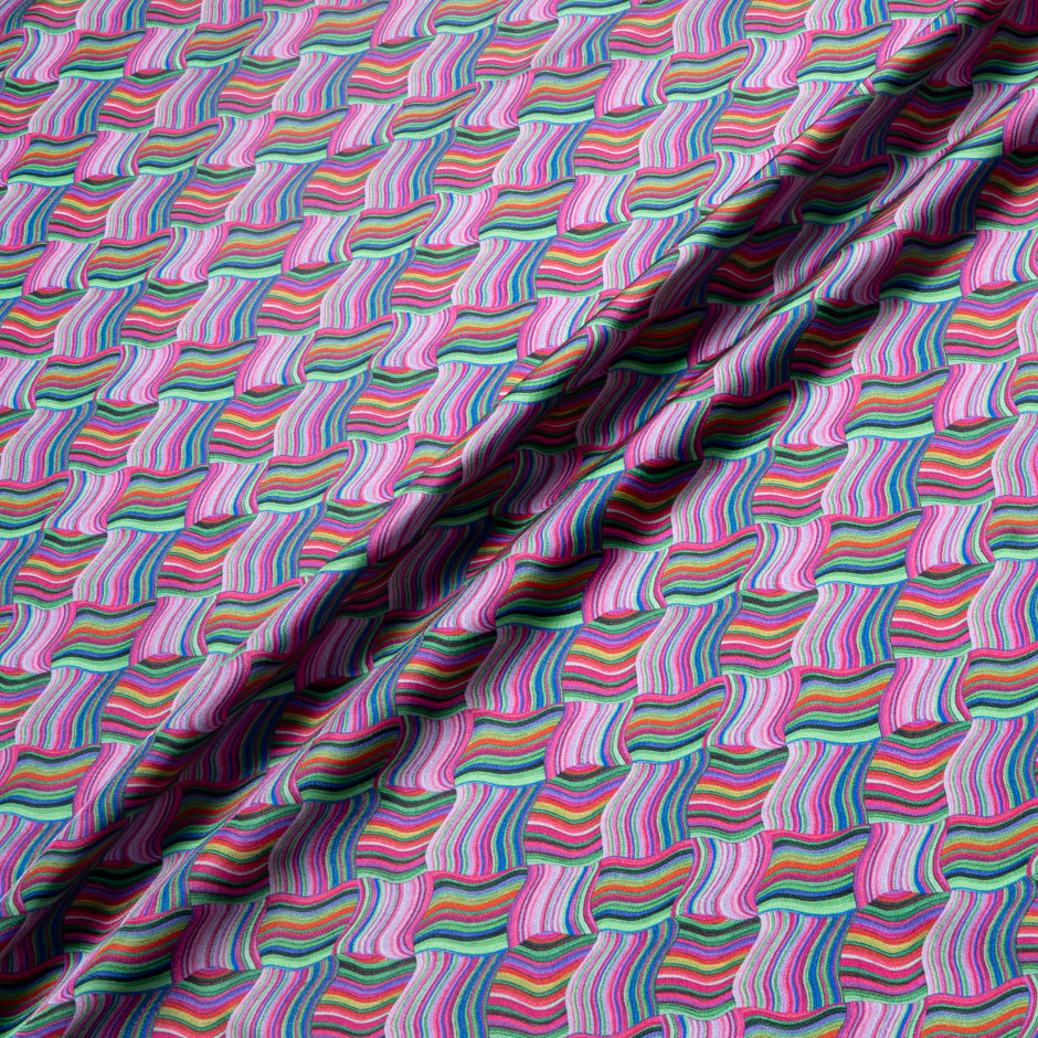 Pink & Green 'Woven Stripe' Pure Silk Twill